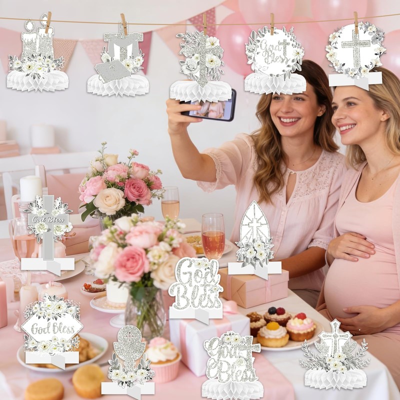 Baptism Centerpieces for Tables: 12pcs Baptism Decorations First Communion Centerpieces