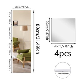 Cunnikku Wall Mirror Full Length, Acrylic Mirror Tiles, Shatterproof Flexible Plastic Mirror Sheets for Bedroom, Walls, Home Gym, Living Room Door (8inchx8inch-4PCS)