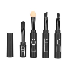 Juego de Brochas de Maquillaje Telescópicas 4 en 1, Brochas Cosméticas Portátiles Retráctiles para Labios, Cejas, Sombras de Ojos(Negro)