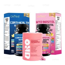 Uro Vaginal Probiotic Suplemento Dietario 60 Capsulas + Gwynne Suplemento De Cortisol 90 Cápsulas + Suplemento De Inositol Myo-inositol Y D 90 Cápsula