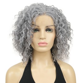 Lydell 14" Long Lace Front Wig Gray Curly Glueless Synthetic Heat Resistant Fiber Hair for Women Daily Use