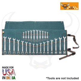 BULL TOOLS Wrench Organizer 26 Pocket Roll Up Pouch with Carry Bag, Tool Bag Metric & SAE Hand Crafted, Heavy Weight, Water Proof Ballistic Cotton Canvas - Sandwash Olive Drab