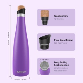SASEUM Wine Bottle, 24 oz Insulated Stainless Steel Water Bottle and Wine Decanter with Vacuum Sealed Lid - Purple 24 oz (700ml)