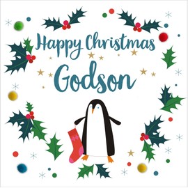 Pom Pom XP035 "Godson, Penguin" Christmas Card