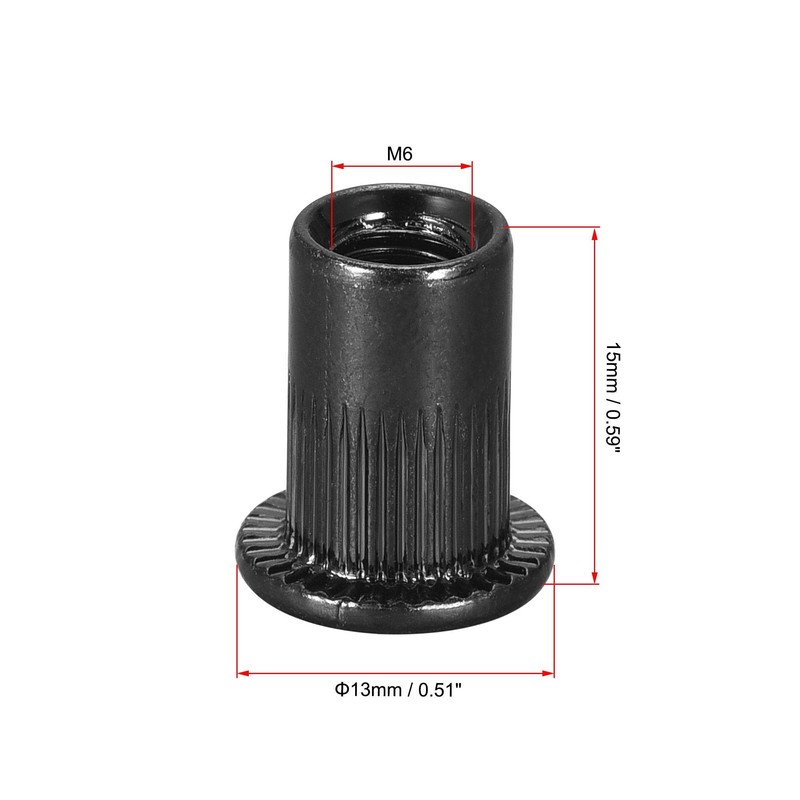 sourcing map M6 Rivet Nuts Carbon Steel Zinc-Plated Knurled Flat