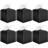 6-Pack Square Tissue Box Cover Holder, Black PU Leather Decorative