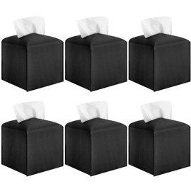 6-Pack Square Tissue Box Cover Holder, Black PU Leather Decorative Covers for Living Room, Bathroom, Office & Car