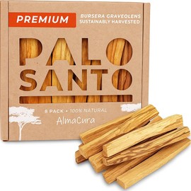 AlmaCura Palo Santo Premium Sticks (8) Smudging Incense Certified Pure Ethically and Sustainably Harvested from Fallen Trees in Peru (NOT Ecuador). Protection, Meditation, Healing, Spiritual Cleansing