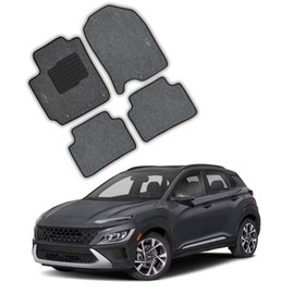 ecoMats Carpet Floor Mats Custom Fit for 2018 to 2023 Hyundai Kona with Driver Non-Slip Heel Pad and Safety Hooks, Front and Rear, Gray, (Not for EV Models)