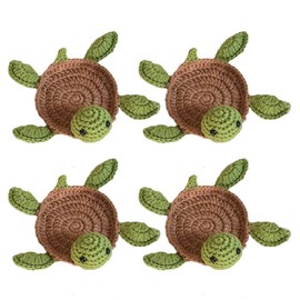 4 Pcs Crochet Tortoise Coasters for Drinks, Funny Handmade Woven Coaster Set, Cute Turtle Shaped Mug Cup Mat Table Desk Decoration