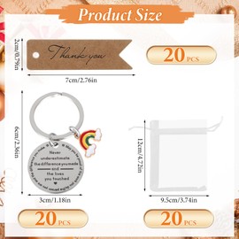 20 Set Thank You Teacher Gifts,60 PCS Thank You Gifts Multipack for Colleagues,Proud of You Gifts,Rainbow Keychain White Organza Bags Thank You Cards for Thanksgiving Wedding Teaching Christmas Gifts