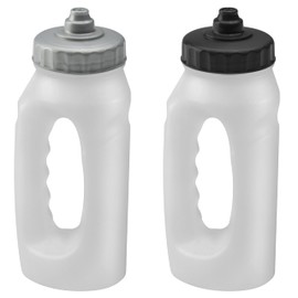 Handheld Running Water Bottle 17.6oz Leakproof One Way Valvel Lid, Jogger Bottles for Runners, Lightweight Easy-Grip Water Bottle for Running and Fitness. 2 Pack Silver and Black Lids