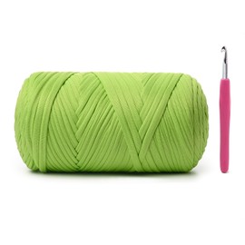 Elastic Fabric T Shirt Yarn for Crocheting，Beginner Crochet Yarns with Polyester Spandex Blend,Total 400g/114yds Soft Tshirt Yarn for Crochet Crafts/Bags/Baskets（Green Apple）