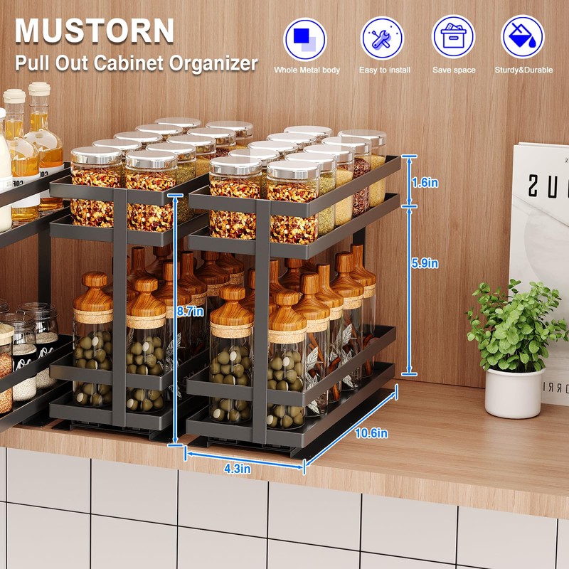 Mustorn 2 Pack Pull Out Spice Rack Organizer for Cabinet,