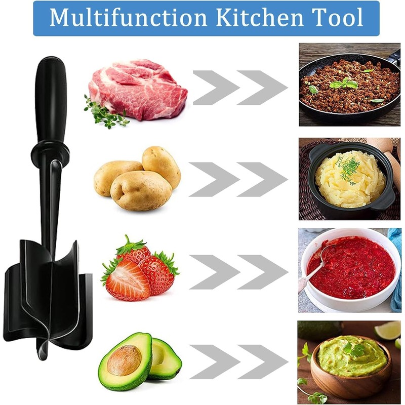 Meat Chopper, Ground Beef Masher with 5-Blade Head, High-Temp Heat-Resistant