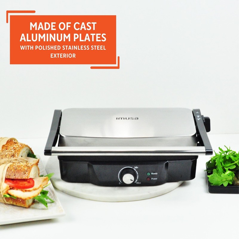 IMUSA Stainless Steel Panini Press Electric with Adjustable Temperature Settings