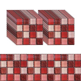 Geesatis 20 Pcs Adhesive Peel and Stick Tile Backsplash Decoration for Kitchen, Bathroom, PVC Wall Tile, Red, 4x4inch