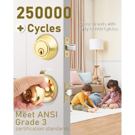 Brotima 6 Pack Keyed Alike Front Door Knob and Deadbolt Set, Entry Door Locksets with Single Cylinder Deadbolt, Polished Brass Flat Round Door Lock Set for Bedroom/Office/Exterior Doors