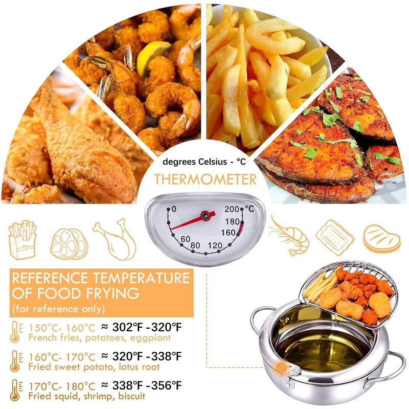 cuomaop Deep Fryer Pot, 304 Stainless Steel Japanese Frying Pot