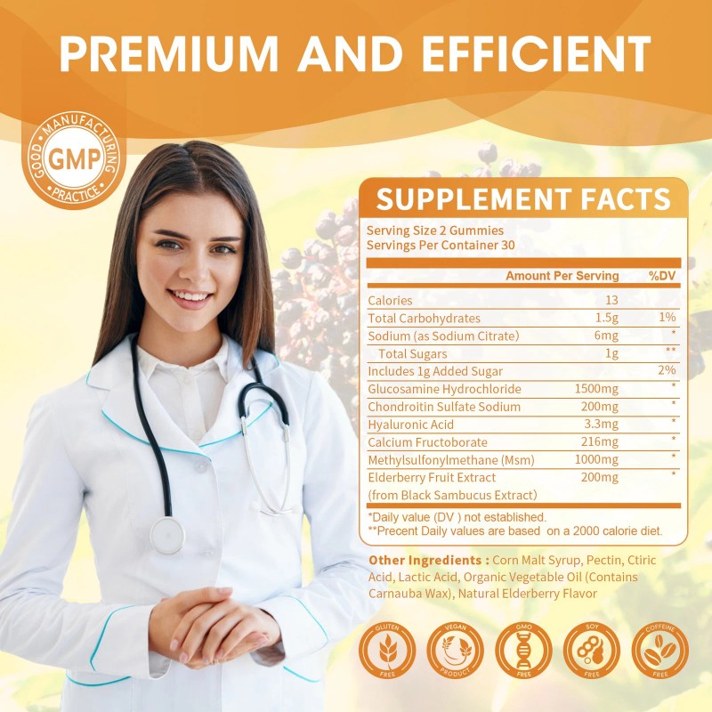 Nature's Gummies Glucosamine Chondroitin MSM Gummies Elderberry for Extra Strength