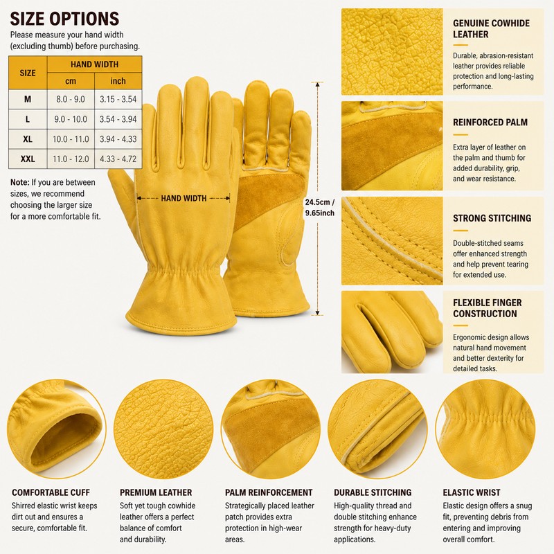 Heavy Duty Leather Work Gloves for Men & Women –