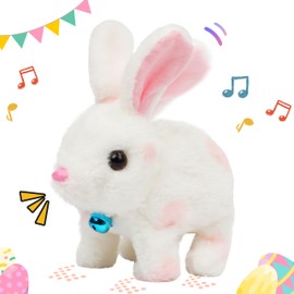 Easfan Bunny Plush Toy Jumping Spotted Rabbit Talking Hopping Ears Nose Moving Educational Plush Toy Singing Shaking Glowing Interactive Toy Electric for Toddlers Kids