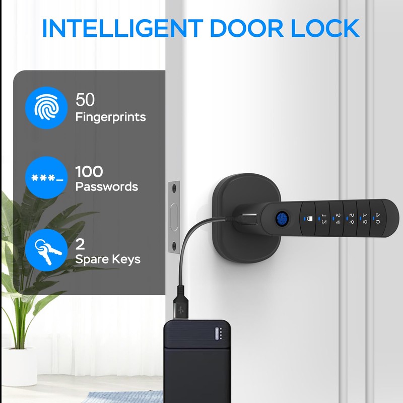 Smart Fingerprint Door Handle, Keyless Entry Biometric Lock with Passcode