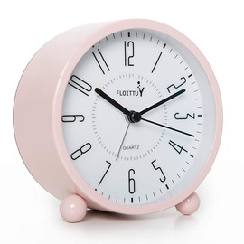 FLOITTUY Super Silent Metal Alarm Clock,Beep Wake Round Alarm Clock with Night Light,Battery Operated,Easy Set,Simple & Retro for Desk, Bedroom and Home Decoration(Pink)