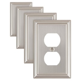ZILLSEA 4-Pack Brushed Nickel Outlet Covers, Metal Duplex Wall Plates for Electrical Outlets, Light Switches, 1 Gang Receptacle Cover, 3.15''*4.88'', Midsize