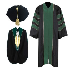 Newrara Unisex Deluxe Doctoral Graduation Gown, Doctoral Hood and Doctoral Tam 8 Sided Package (Forest Green,8 Side, 54)