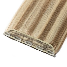 16 inch SEGO Clip in Hair Extension Human Hair One Piece [#12/613 Golden Brown&Bleach Blonde] 100% Remy Real Hairpieces for Women 3/4 Full Head Straight (45g)