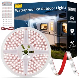 YAYIT RV Awning Lights, 12V 20FT LED Camper Awning Lights for Outside Camper Motorhome Travel Trailer, Waterproof RV Exterior Canopy Strip Lights, 5000K Underglow