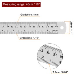 HARFINGTON Stainless Steel Ruler 16 Inch 40cm Metric English Ruler with Conversion Table Small Metal Ruler Set Straight Edge Millimeter Ruler Measurements Tools for Measuring Drawing