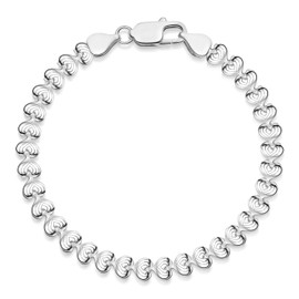 Materia #SA-73 Women's Bracelet 925 Silver Heart Chain Bracelet 5 mm with Gift Jewellery Box Made in Germany, Metal