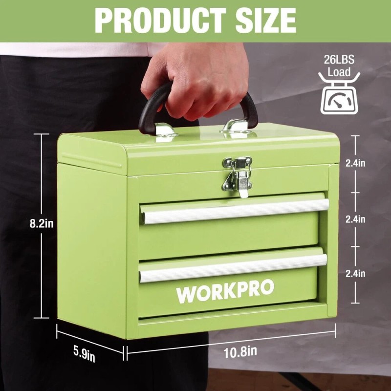 WORKPRO Portable Mini Metal Tool Box Tool Chest With 2