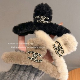 Women's Large Velvet Fall Winter Hair Claw Clip - Elegant Shark Design for Back Hair Style 144 13cm/W23 White 20ea