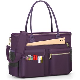 Laptop Bag for Women 15.6 inch Laptop Work Tote Bag Large Capacity Tote Bag Computer Teacher Nurse Bag Waterproof Business Office Travel Messenger Shoulder Bag Laptop Briefcase，Dark Purple
