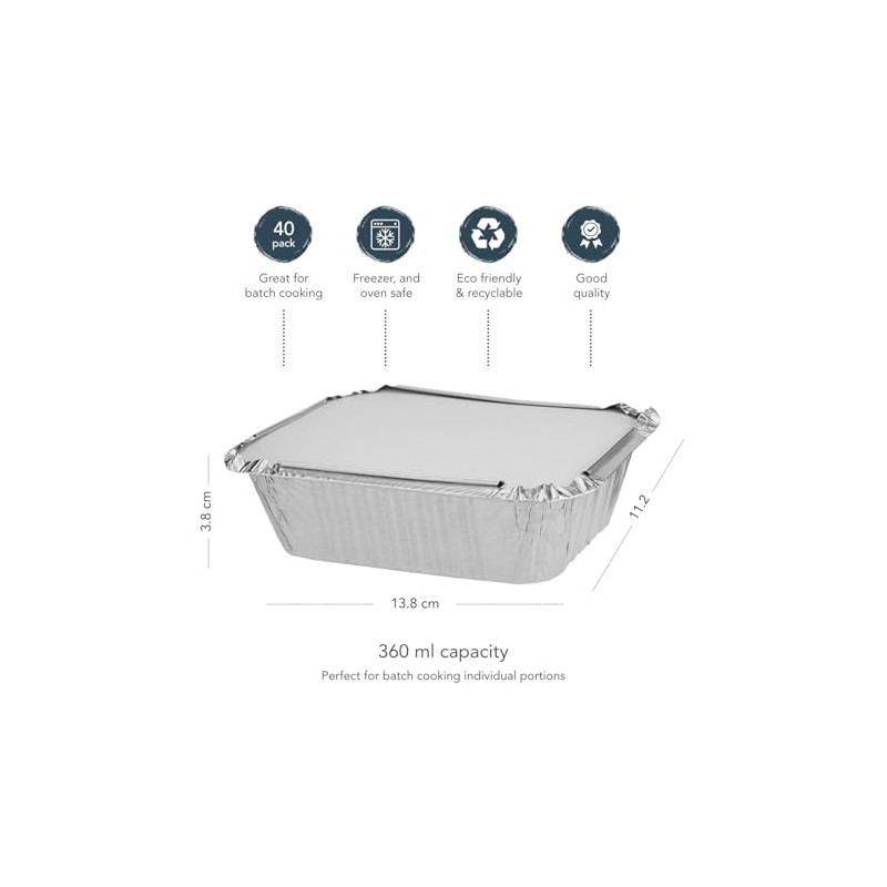 Q-Sharp Pack 0f 40 Medium Aluminium Foil Batch Cooking Containers