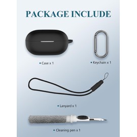 Case for Beats Solo Buds 2024, Soft Silicone Protective Portable Scratch Shock Resistant Shell with Cleaner Kit & Carabiner & Lanyard，Black