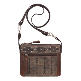 American West Women's Southwestern Arrow Trail Rider Crossbody Bag Distressed Brown One Size