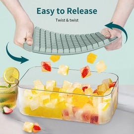 KEAOOD MIni Ice Cube Tray for Freezer with Lid and Bin, Easy Release Small Ice Cube Trays 4 Pack Nugget ice tray, Crushed Ice Cube Trays with Container for Chilling Cocktail Tea Coffee