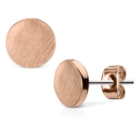Bungsa© Round Brushed Round Earrings with Brushed Surface Stainless Steel Stud Earrings in Silver or Rose Gold 7 mm – Ear Jewellery for Men and Women – 1 Pair Round Stud Earrings, Stainless Steel, Rose-Gold