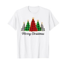 Merry Christmas Tree Buffalo Plaid Red Xmas Family Costume T-Shirt