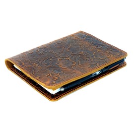 JJNUSA Leather Cover Compatible With Rocketbook Flip Executive 6" x 8.8", Steno Notes 6" x 9" Spiral Notebooks Distressed Genuine A5 Leather Cover Flower brown