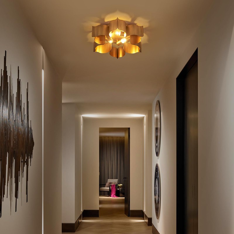 VILUXY 19" Flush Mount Ceiling Light, Antique Gold Leaf Finish
