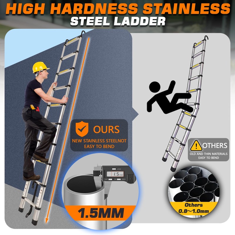 10.5FT Telescoping Ladder with 2 Hooks,11 Step Ladder,330LB Load Capacity,Portable