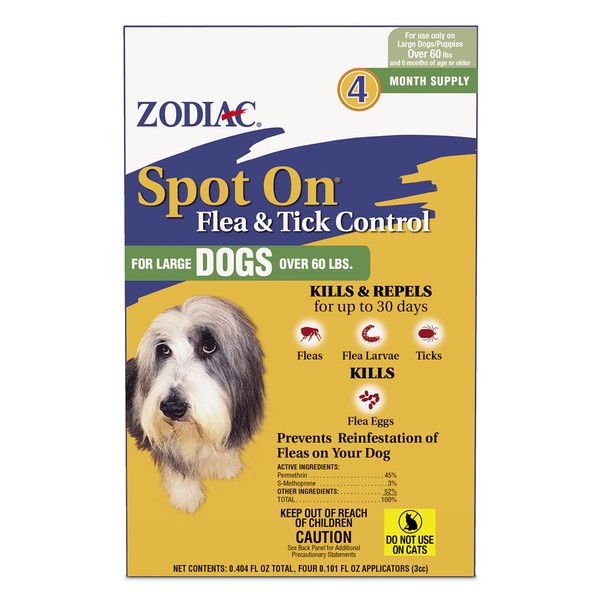 Zodiac Flea & Tick Spot On for Large Dogs Over 60 lbs/4-pk