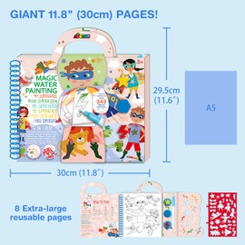 Avenir 4-in-1 Reusable Water Reveal Coloring Books for Toddlers 1-3 & 3-5 | Mess-Free Paint with Water Activity Pad | Portable Travel Road Trip Airplane Educational Creative Set for Kids