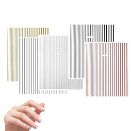 5 Sheets Gold Silver Line Nail Stickers for Nail Art Design, 3D Metallic Stripe Nail Stickers French Nail Desgin Decals Nail Art Accessories for Women Girls (Gold/Silver/Black/White/Rose Gold)