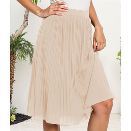 GRACELAND KRAIN YOUNG Falda Plisada de Gasas para Mujer Falda Midi Larga con Cintura Alta Elástica Vuelo Acampanado y Forro Verano - Negro y Más Colores